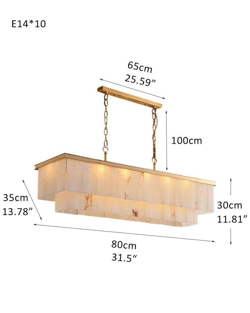 Modern White Alabaster Shade Multi-Layer Rectangle Chandelier