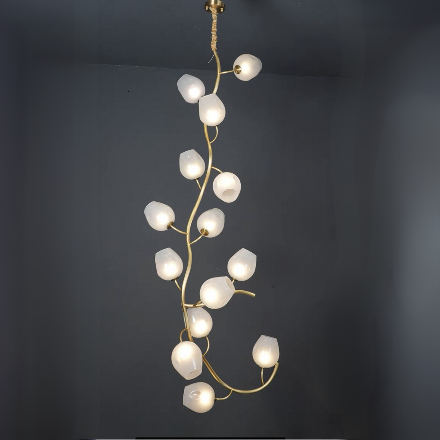 Artistic Glass Lampshade Chandelier with Branches Design for High Ceilings