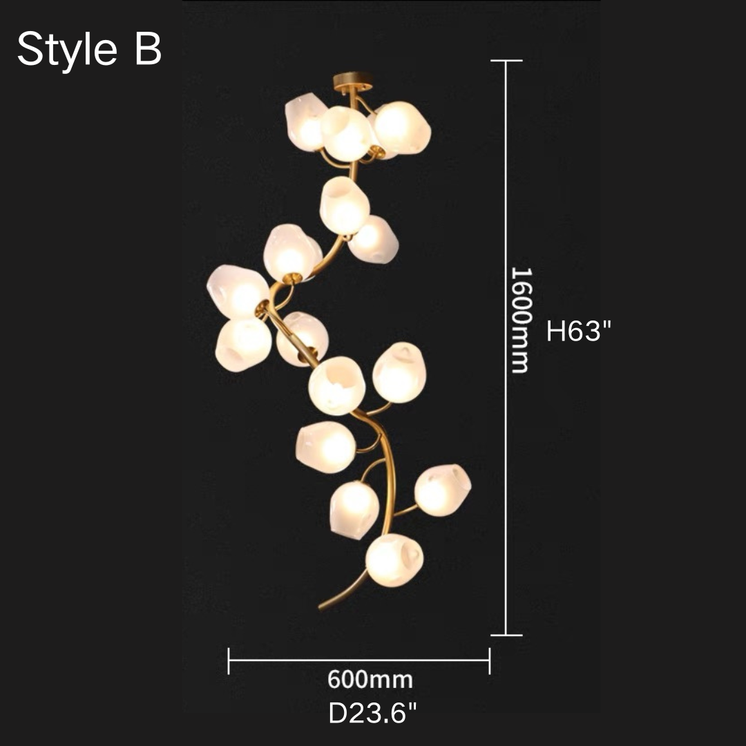 Artistic Glass Lampshade Chandelier with Branches Design for High Ceilings