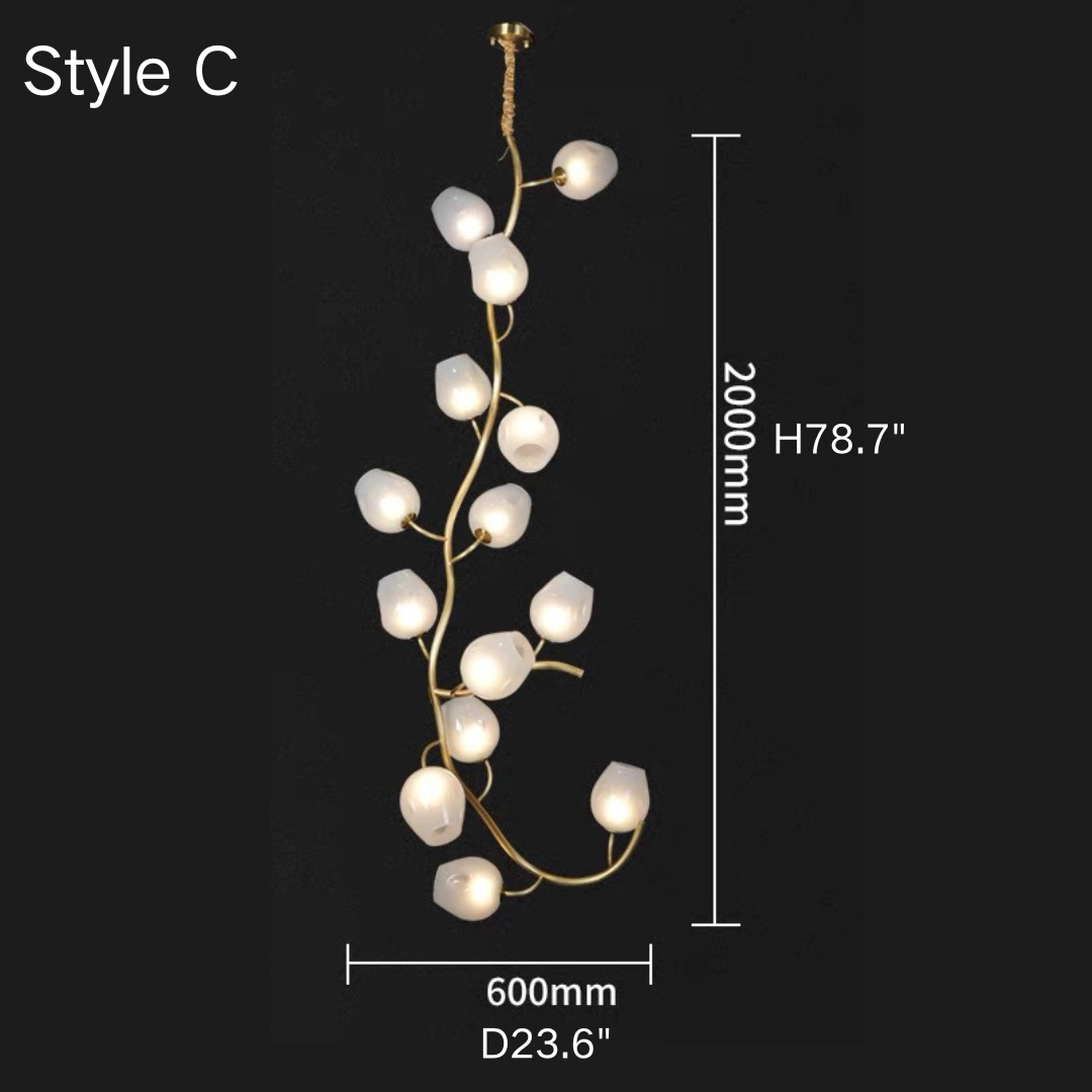 Artistic Glass Lampshade Chandelier with Branches Design for High Ceilings