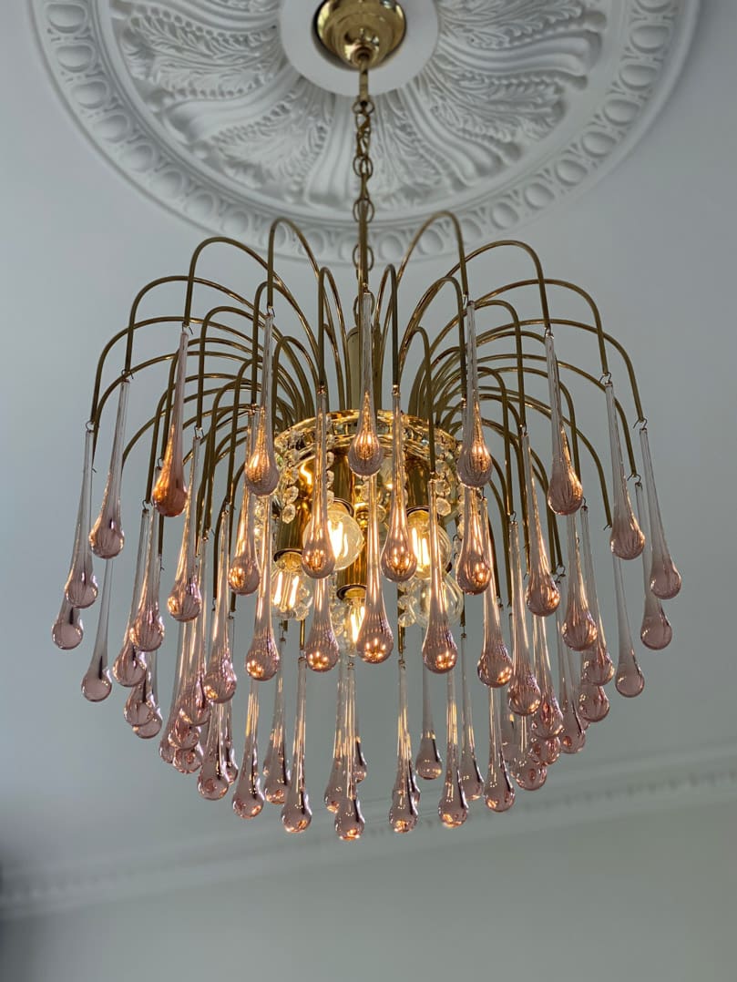Vintage – Murano Teardrops Chandelier – 70s – Pink prisms