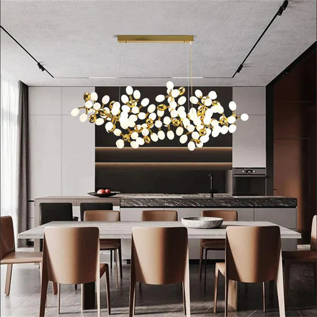 Post Modern Linear Grape Branch Chandelier Over Dining Table