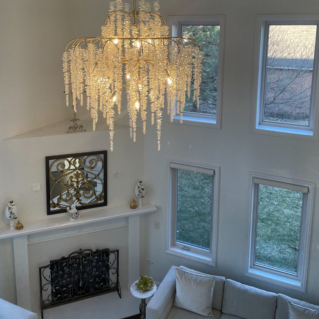 Light Luxury Silver Flower Branch Chandelier with Icicle Details for Bedroom Dining Room and Hallway