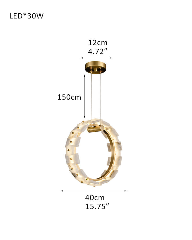 Antique Brass Ring Frame Round Halo Alabaster Modern Lighting Chandelier Wide 31"