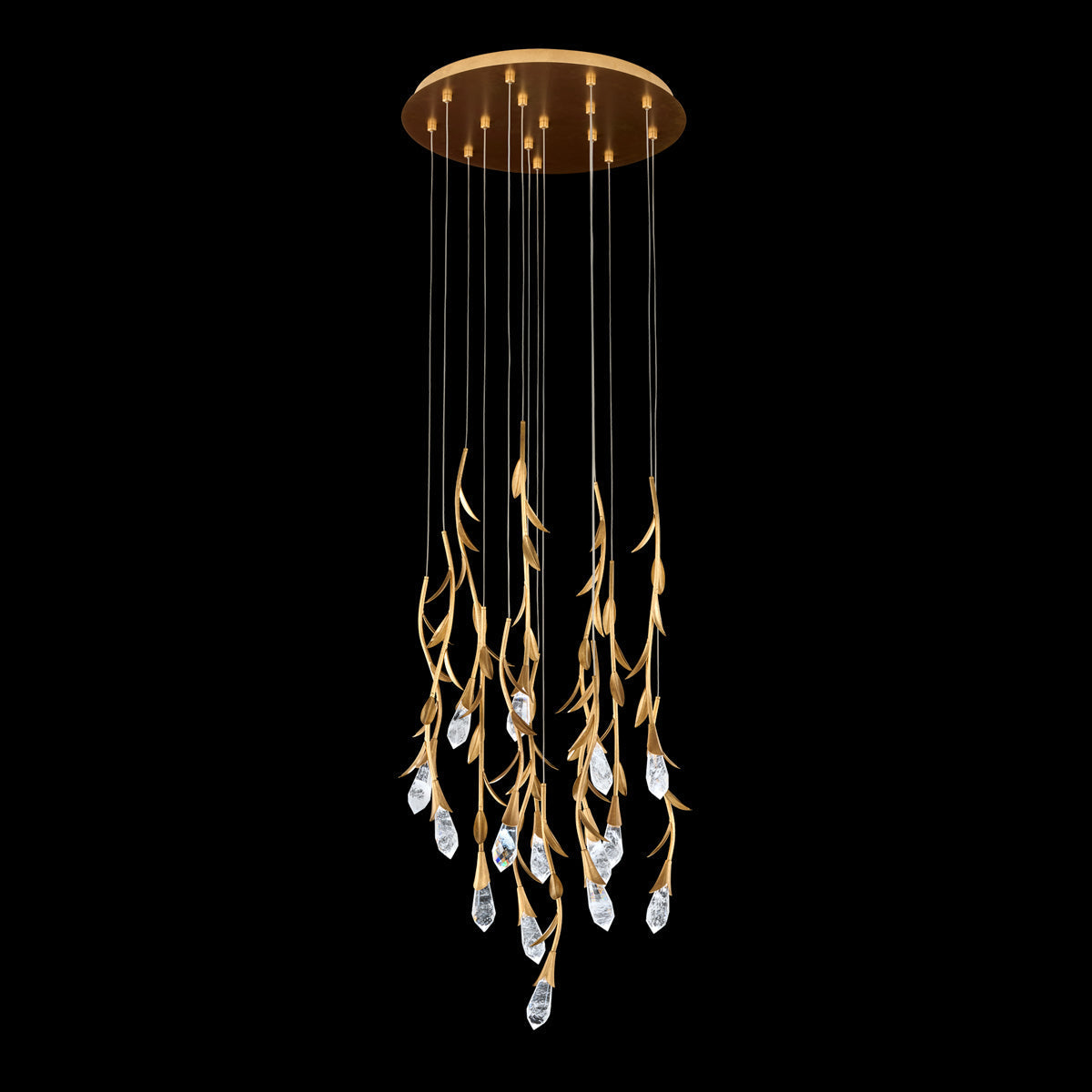 Modern Luxury Floating Branches Floral Crystal Chandelier with Round Canopy for High-ceiling