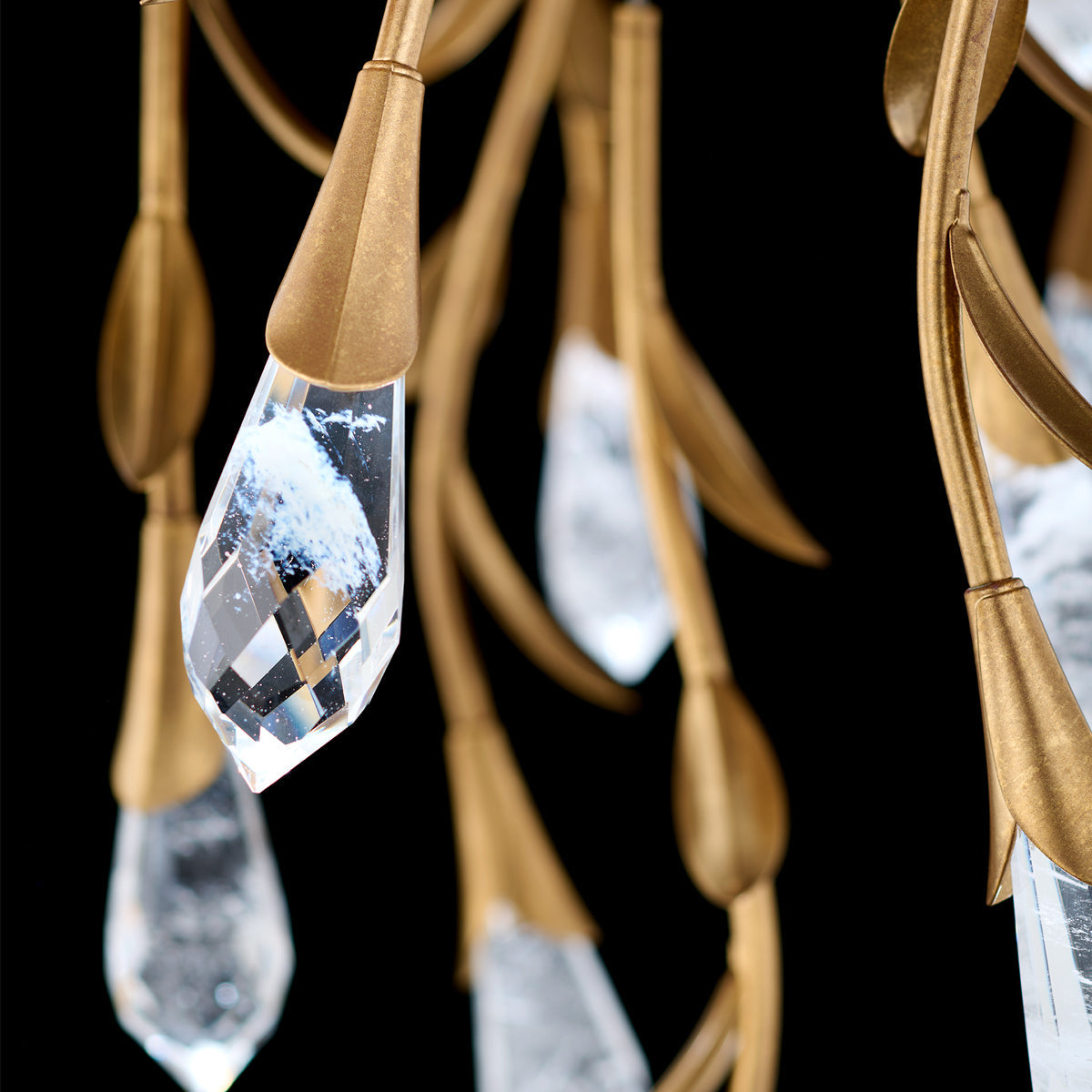 Modern Luxury Floating Branches Floral Crystal Chandelier with Round Canopy for High-ceiling