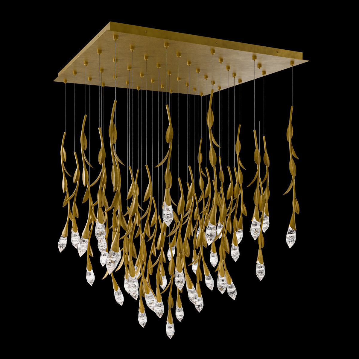 Modern Luxury Floating Branches Floral Crystal Chandelier with Square Canopy for High-ceiling