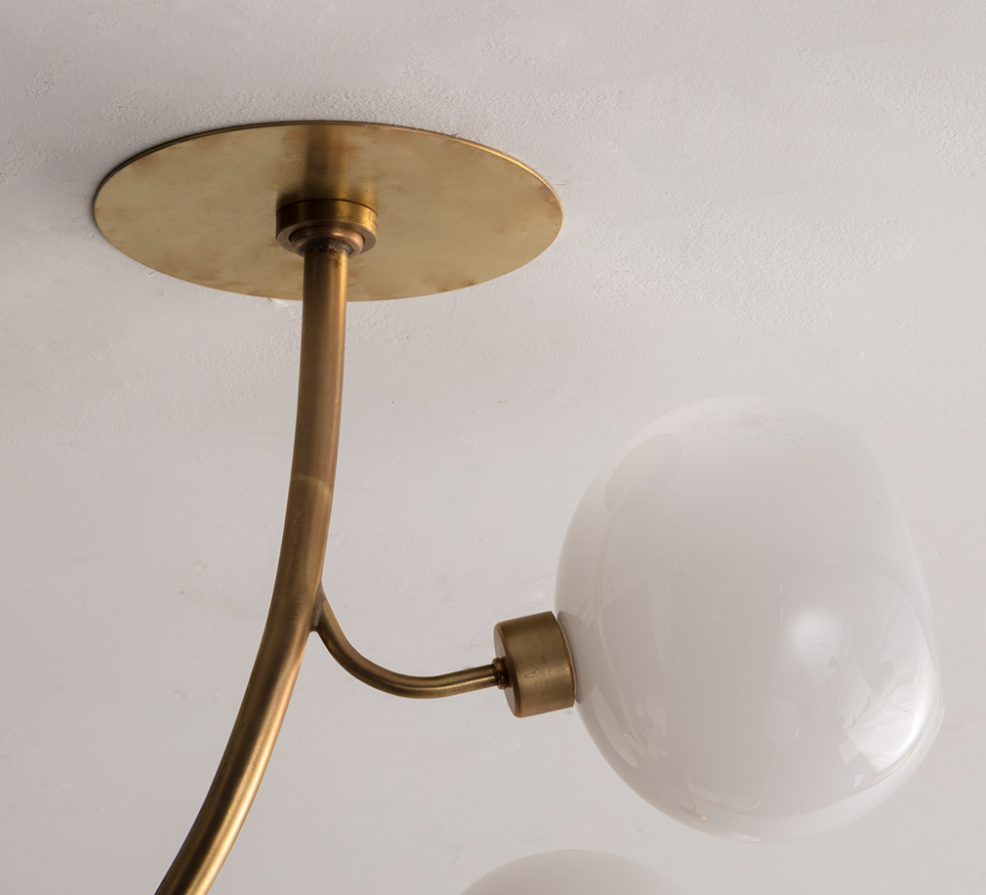 Modern Brass Branch Chandelier with Handcrafted Glass Globes