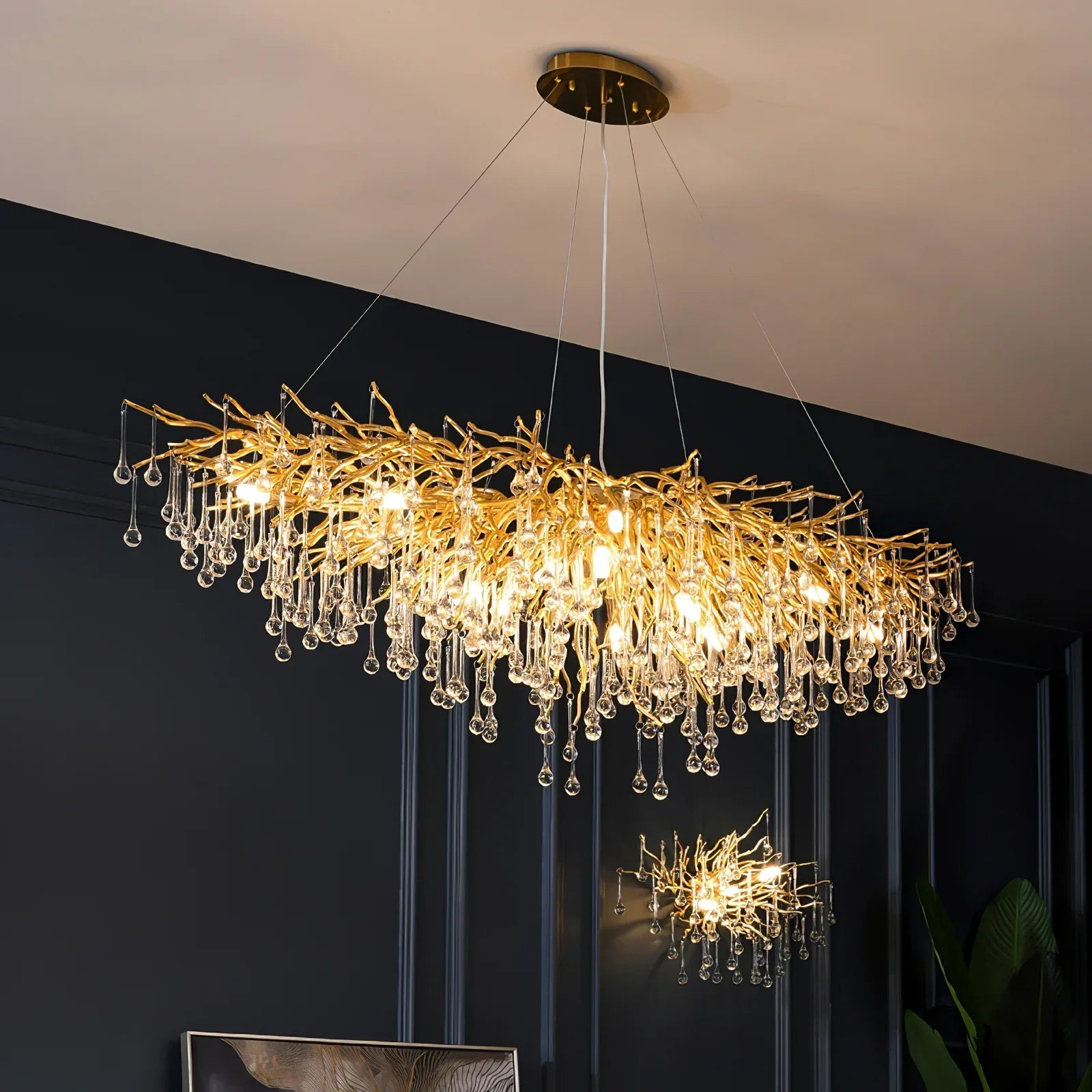 Stunning Tree Branch Crystal Chandelier with Clear Teardrop-shaped for Living/Dining Room