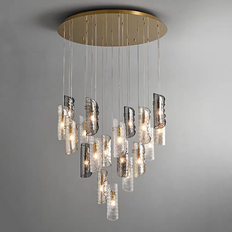 Artisan Textured Glass Shades Multi Light Chandelier by Aurorae Lighting