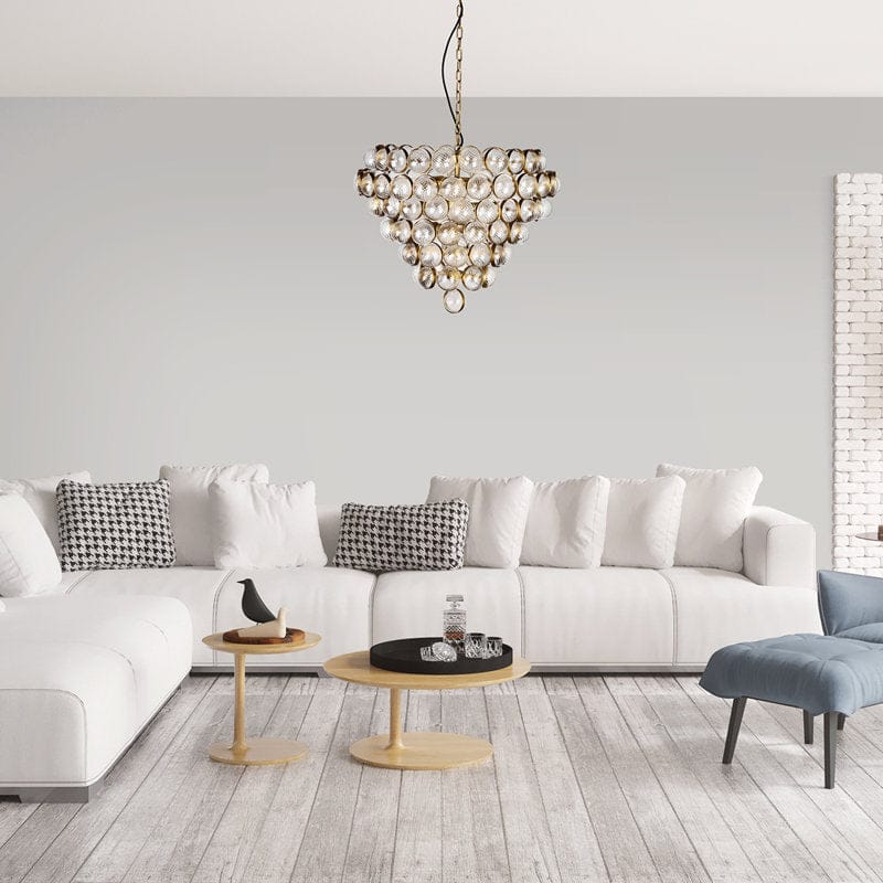 Aged Brass and Textured Glass Large Chandelier