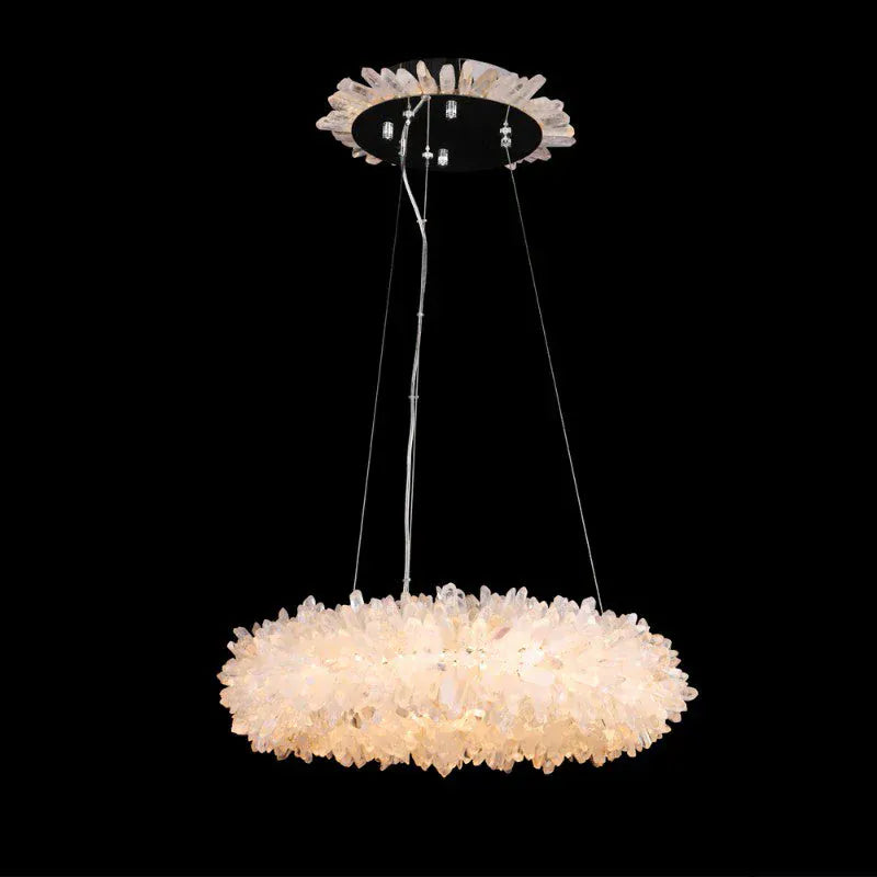 Amber Kandace Round Rock Crystal Pendant Light Modern Chandelier for Living Room 24'', 31.5'', 40'', 47''