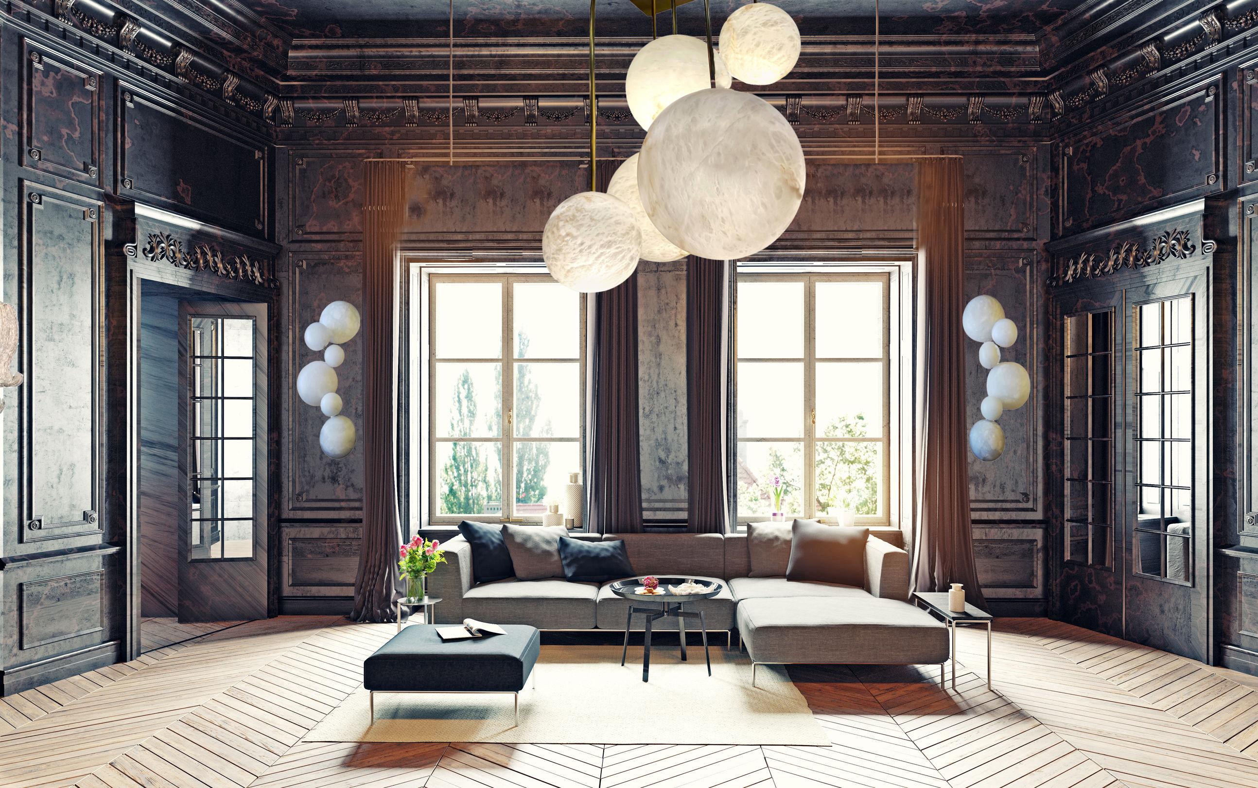 Galaxy Contemporary Italian Alabaster Marble Globe Chandelier