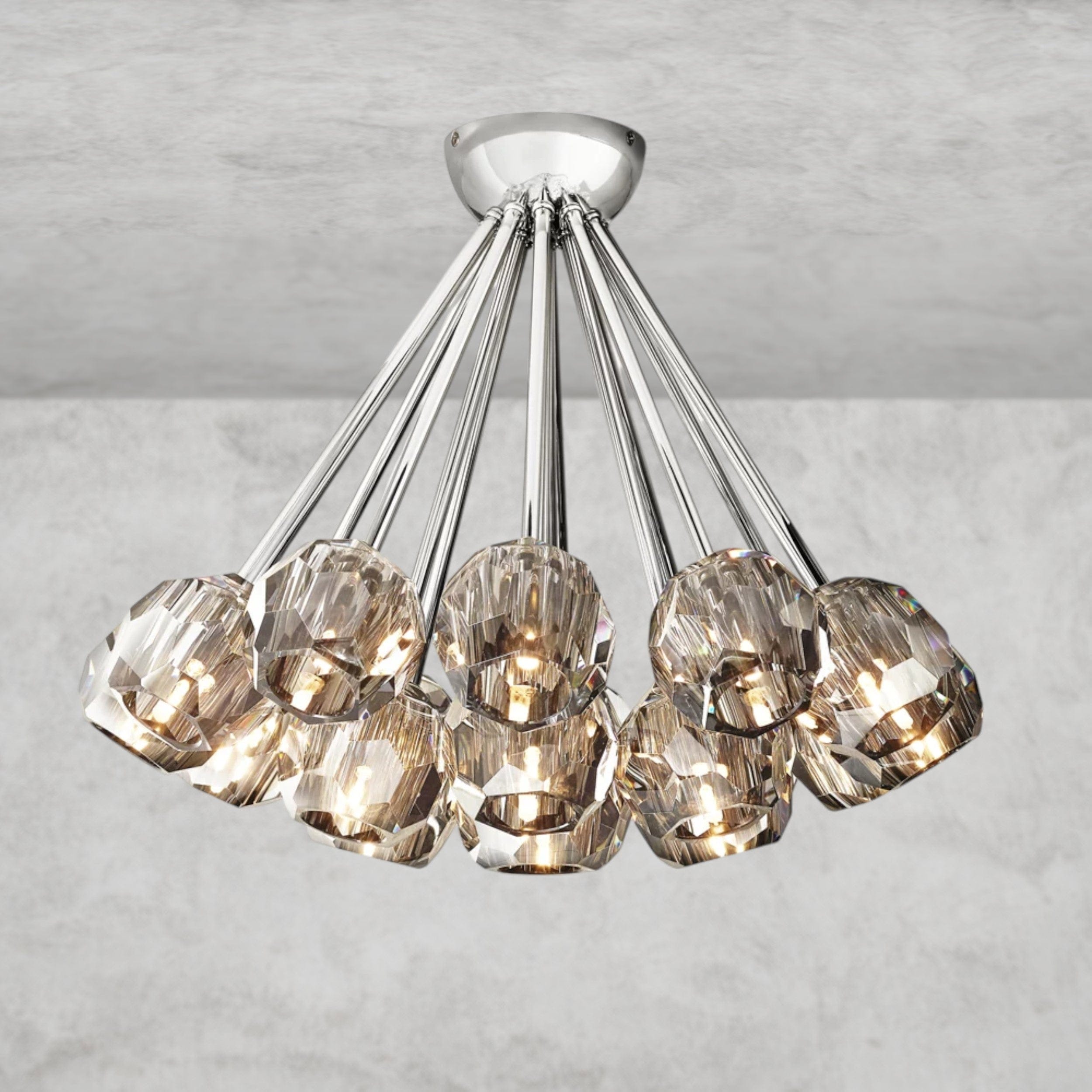 Smoke / Nickle Boule De Clear/ Smoke Cristal Flushmount 24