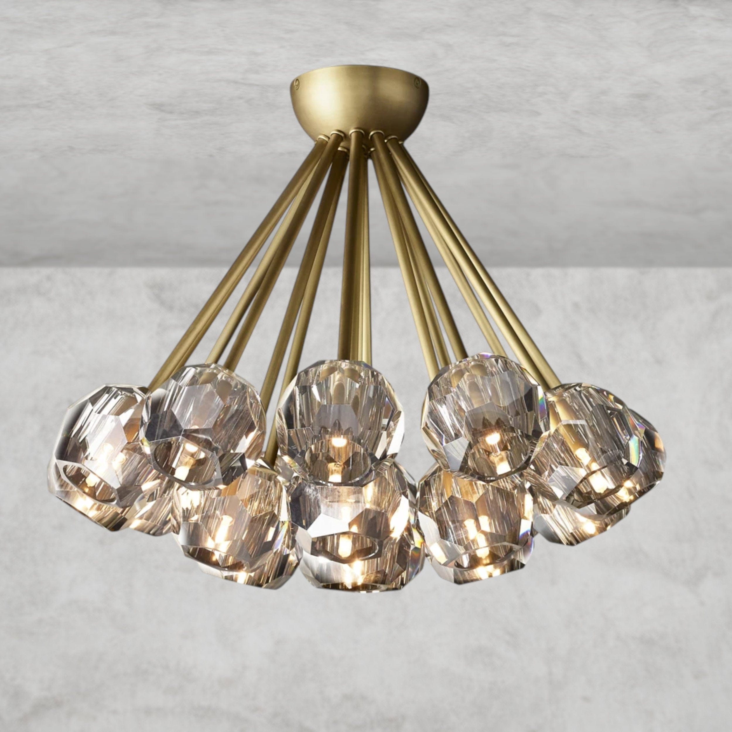 Smoke / Brass Boule De Clear/ Smoke Cristal Flushmount 24