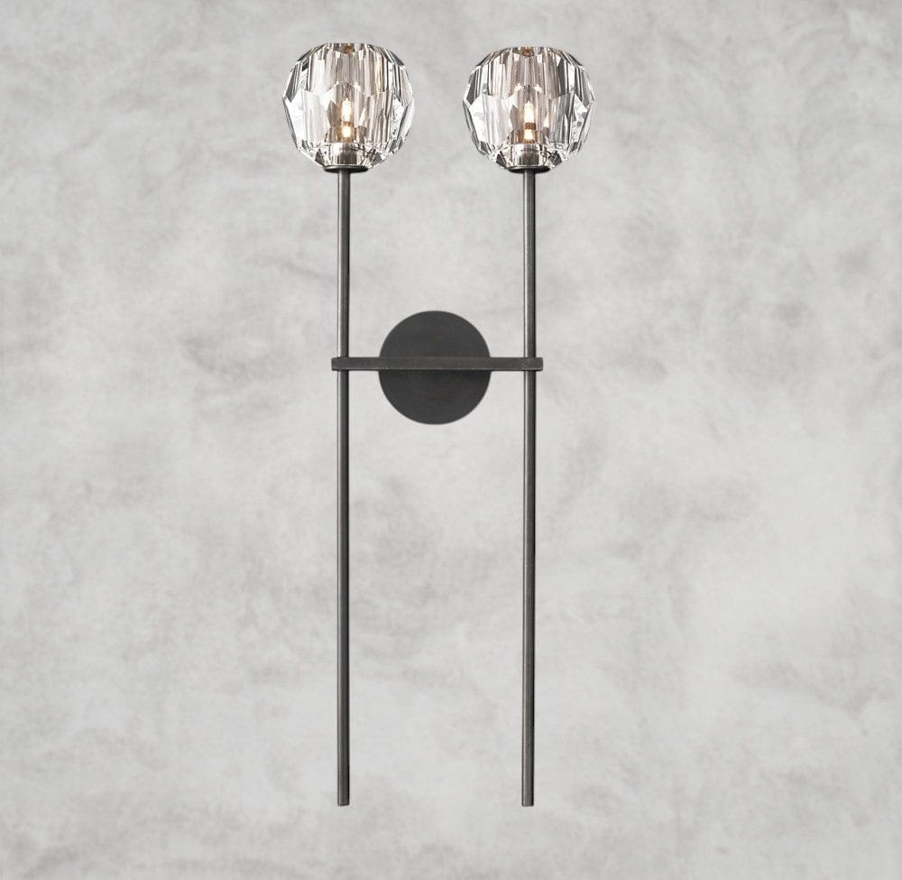 Bronze Boule De Cristal Clear Glass Grand Double Sconce
