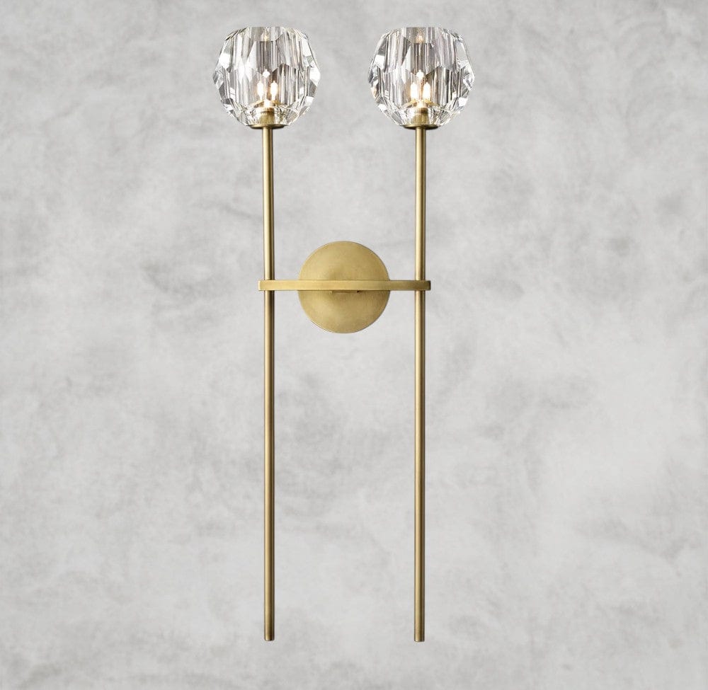 Brass Boule De Cristal Clear Glass Grand Double Sconce