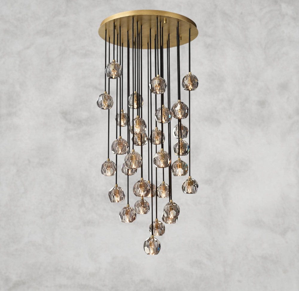 30" / Smoke / Brass Boule De Cristal Clear/ Smoke Glass Round Cluster Chandelier 14", 19", 24", 30", 40"