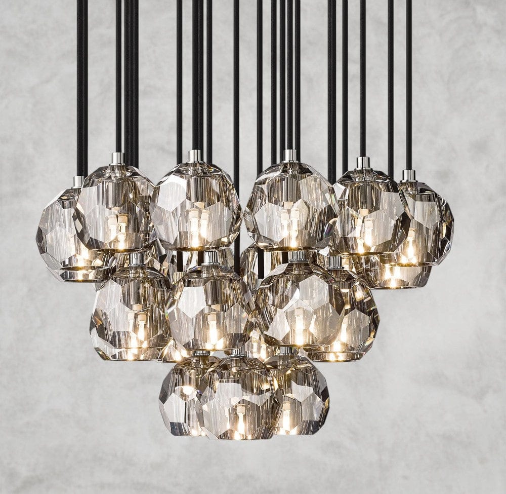 24" / Smoke / Nickle Boule De Cristal Clear/ Smoke Glass Round Cluster Chandelier 14", 19", 24", 30", 40"