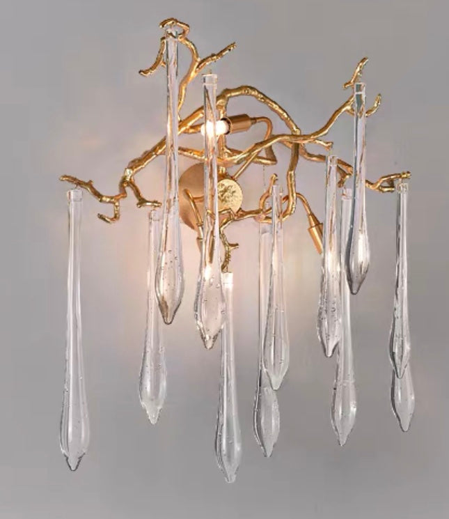 Branch Crystal Drops Chandelier in French Style with Copper Gold Finish for Dining and Living Room Ceiling