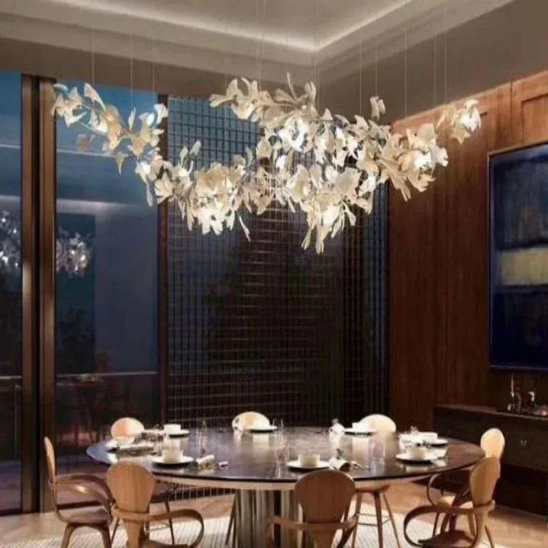 70.9" L / All white leaves Ceramic Ginkgo Branch Chandelier Light