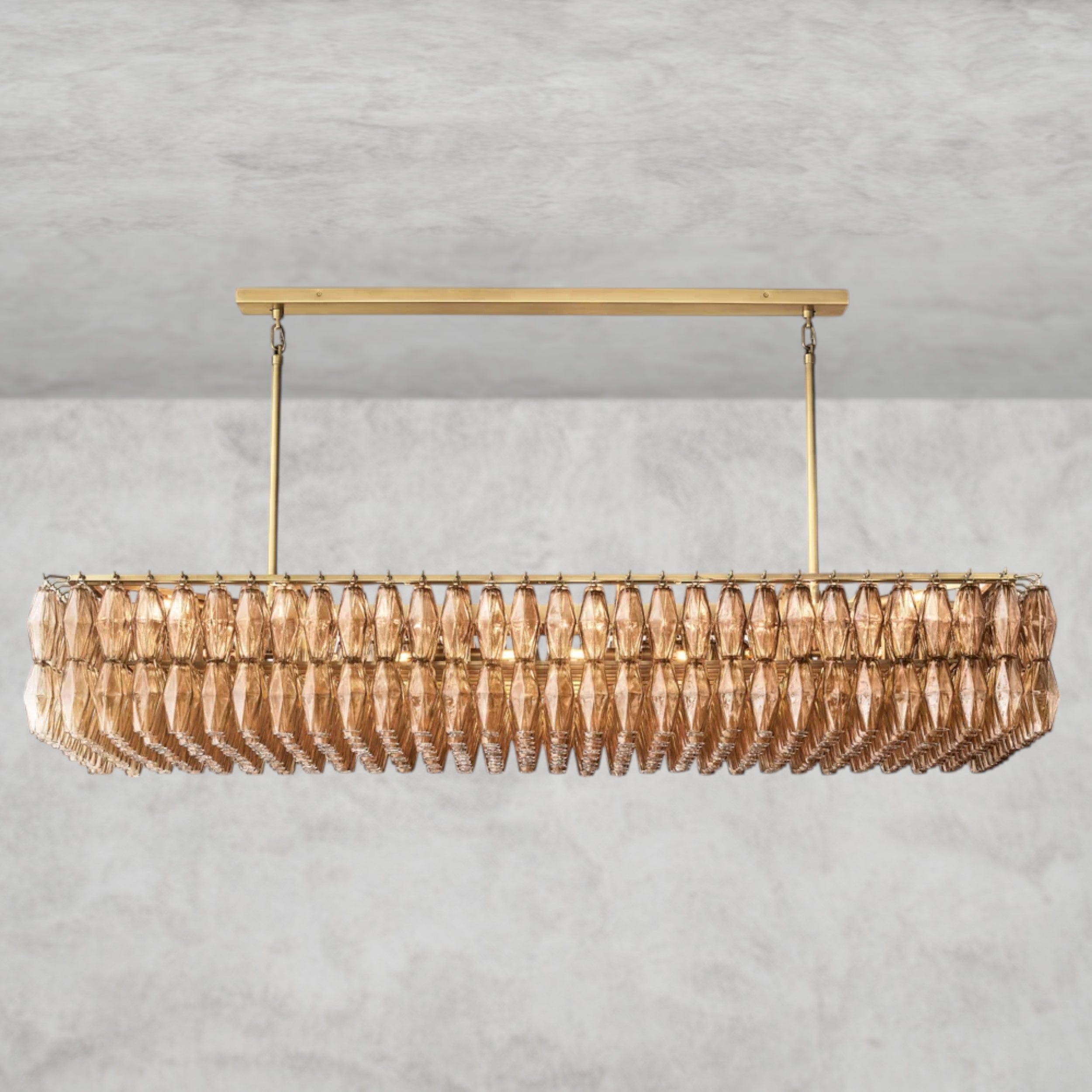 74" / Smoke / Brass CHIARA CLEAR/ SMOKE GLASS RECTANGULAR CHANDELIER 54", 74"