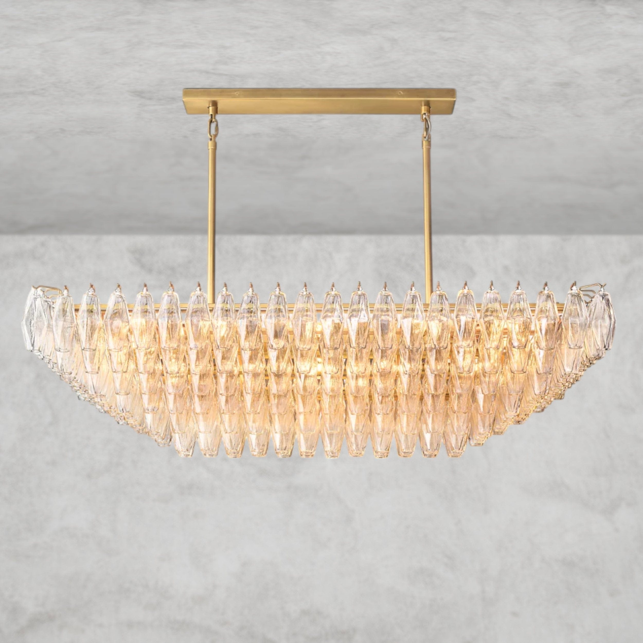 54" / Clear / Brass CHIARA CLEAR/ SMOKE GLASS TIERED RECTANGULAR CHANDELIER 54", 74"