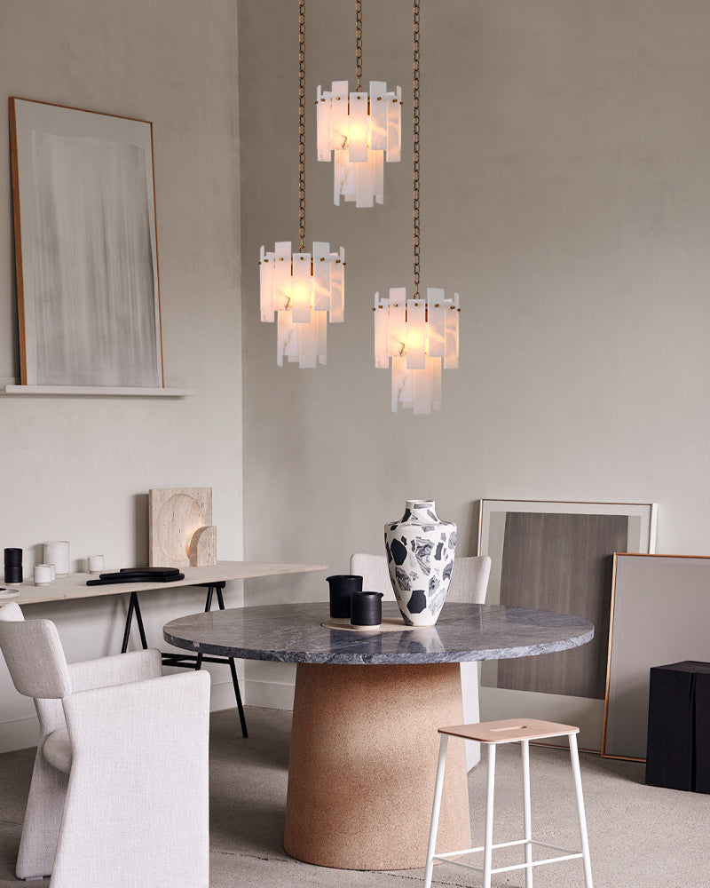 Tired Alabaster marble Cluster Chandelier 13" with adjustable chain