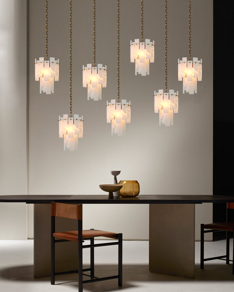 Tired Alabaster marble Cluster Chandelier 13" with adjustable chain