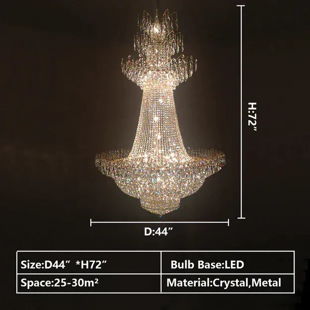 D44"*H72" / Warm Light Empire Extra Large French Classic Multi-tiered Crystal Chandelier