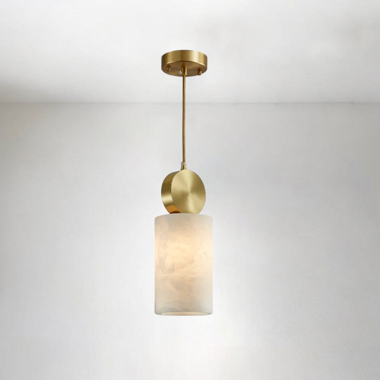 Dia 4.7”(12cm) x H 12.2”(31cm) Etruscan-Inspired Alabaster Pendant Light – Handcrafted Stone Elegance