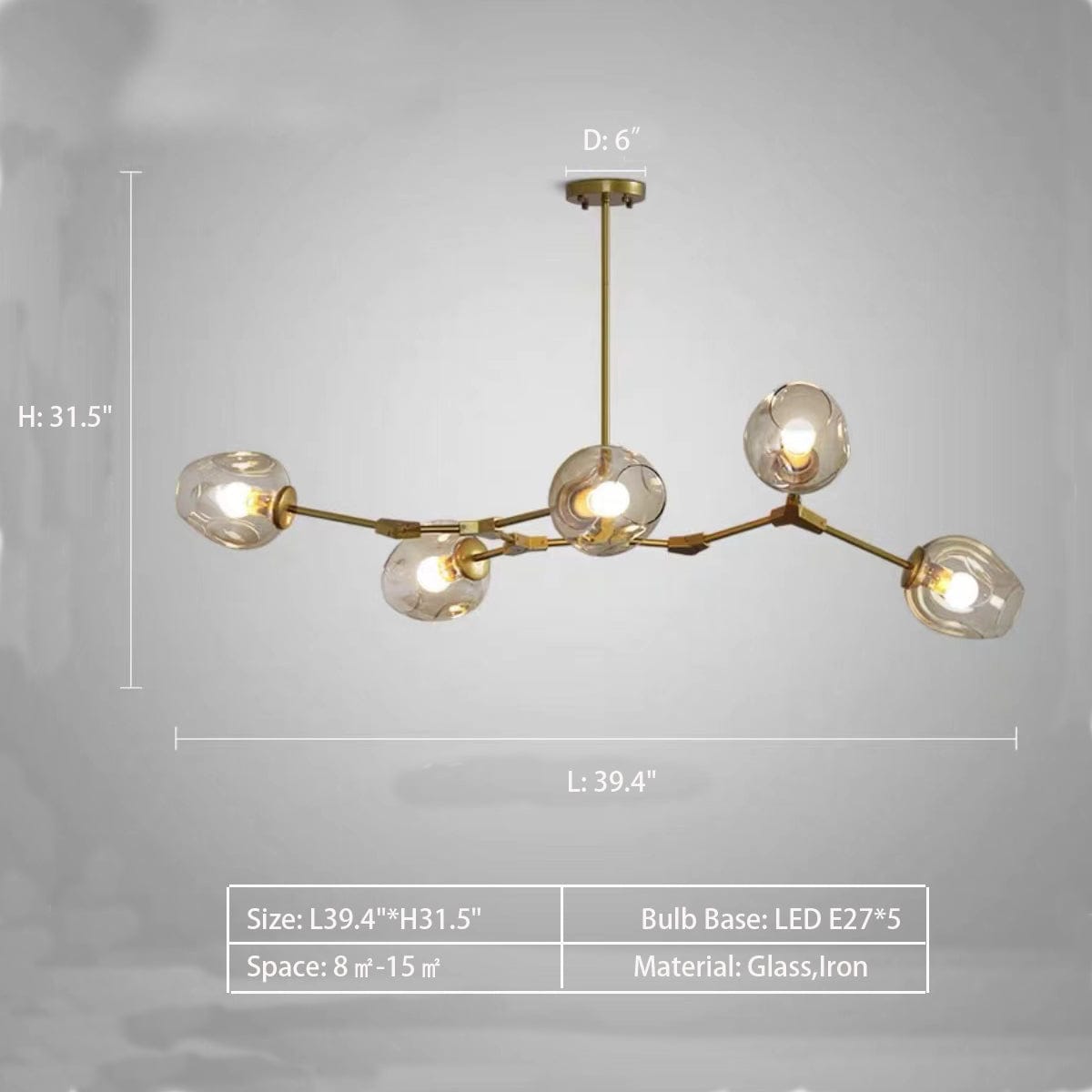 5 Lights: L39.4"*H31.5" / Warm Light Extra Large Industrial Fashion Branch Multiple Glass Pendant Chandelier for Living/Dining Room