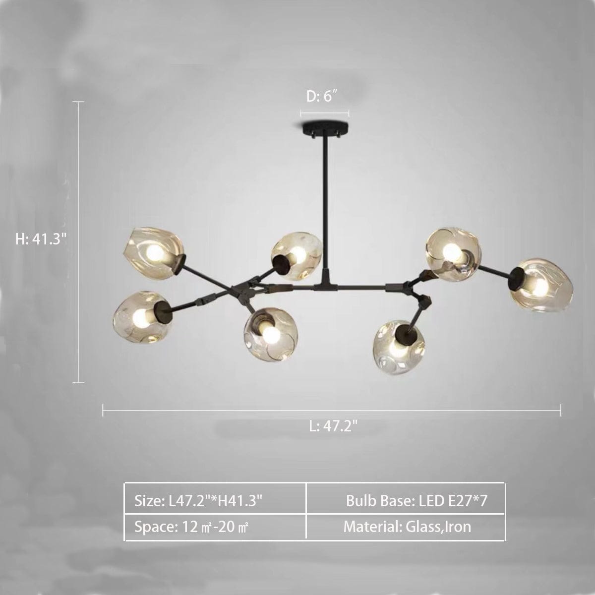 7 Lights: L47.2"*H41.3" / Warm Light Extra Large Industrial Fashion Branch Multiple Glass Pendant Chandelier for Living/Dining Room