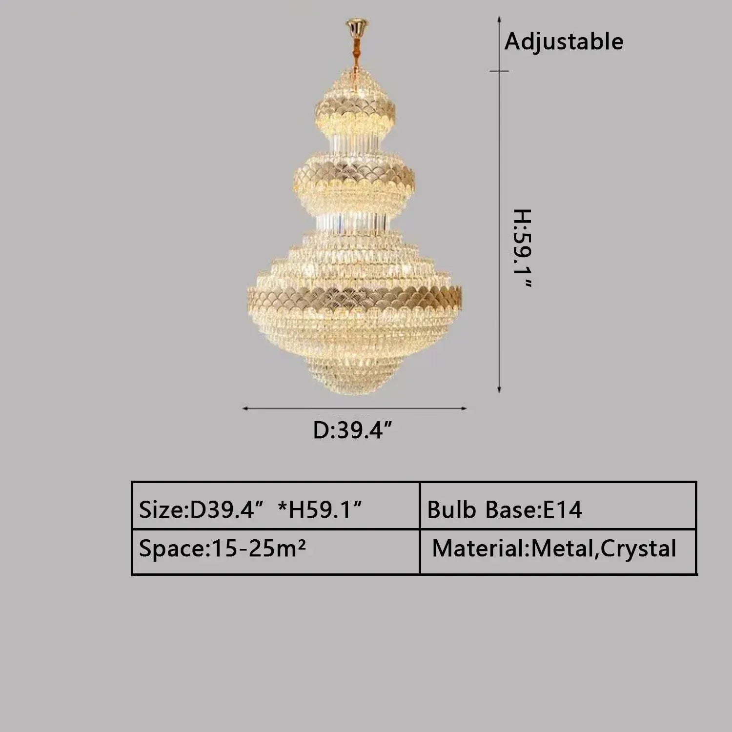 D39.4"*H59.1" / Warm Light Extra Large Multi-layers Gold Luxury Crystal Chandelier Modern Empire Decrative Crystal Light For Living Room/Foyer/Staircase