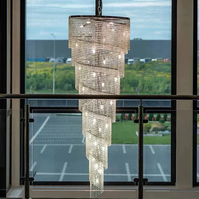 Extra Large Spiral Tiered Long Crystal Chandelier Luxury Crystal Tassel Light Fixture For Staircase/Entryway