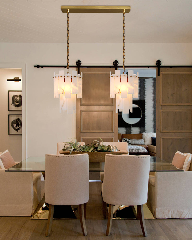 Tired Alabaster marble Cluster Chandelier 13" with adjustable chain