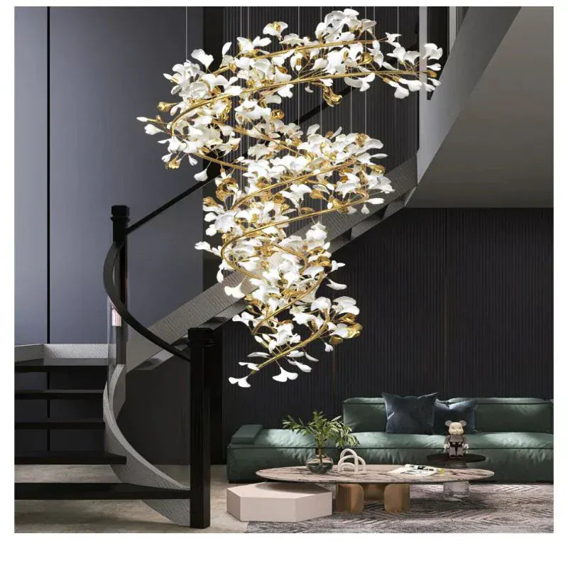 Gliss Luxury Ceramic Ginkgo Cascading Branch Chandelier Lighting