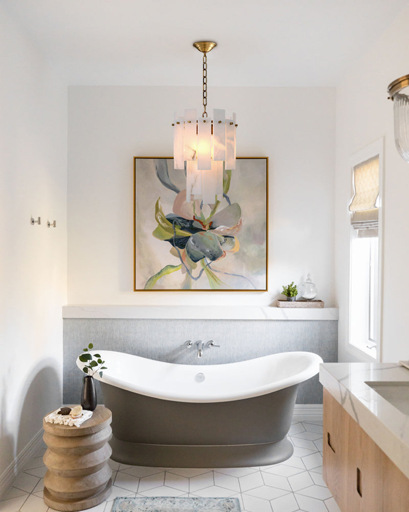 Tired Alabaster marble Cluster Chandelier 13" with adjustable chain