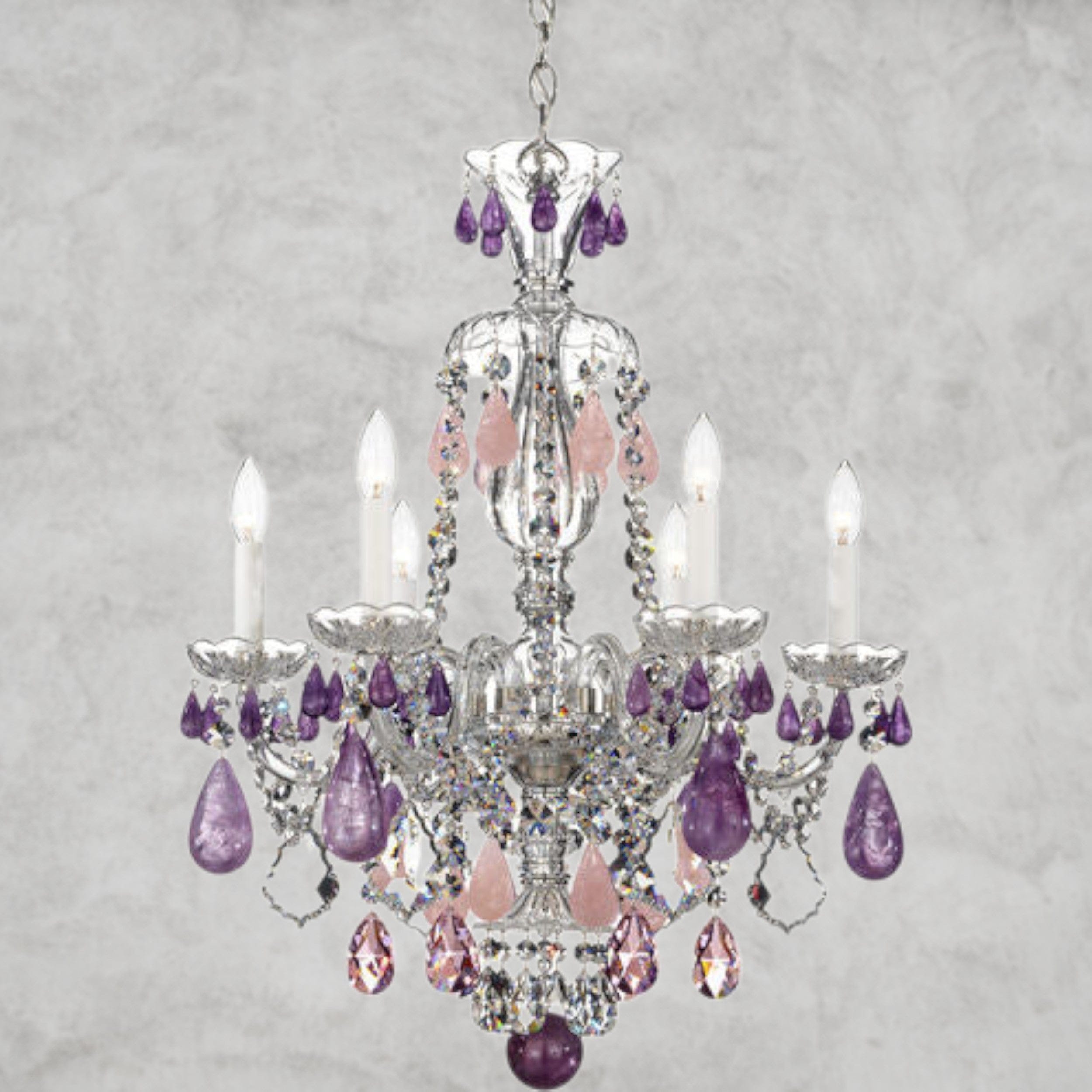 Silver/Amethyst/Rose Hamilton Rock Crystal 6-Light Chandelier 22"