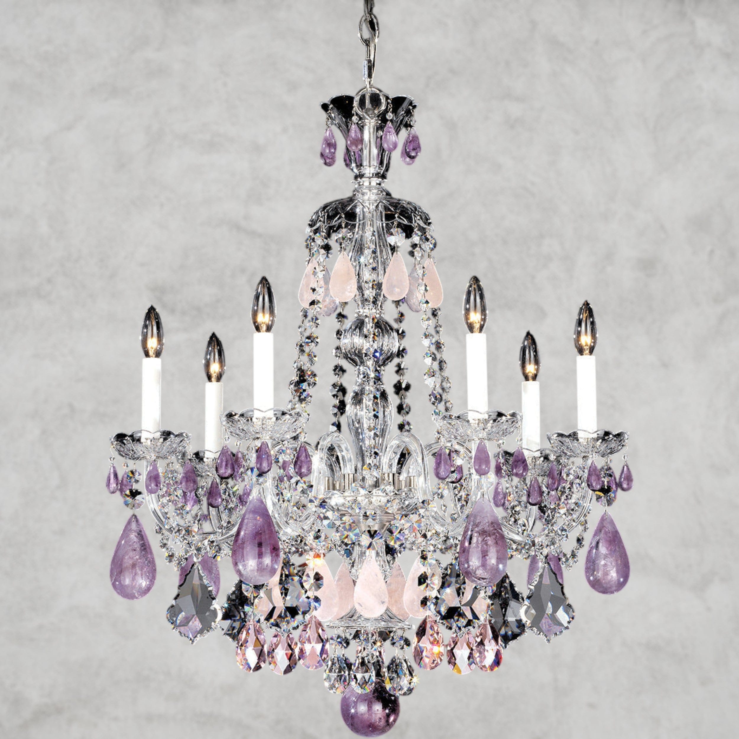 Silver/Amethyst/Rose Hamilton Rock Crystal 7-Light Chandelier 24