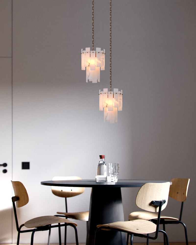 Tired Alabaster marble Cluster Chandelier 13" with adjustable chain
