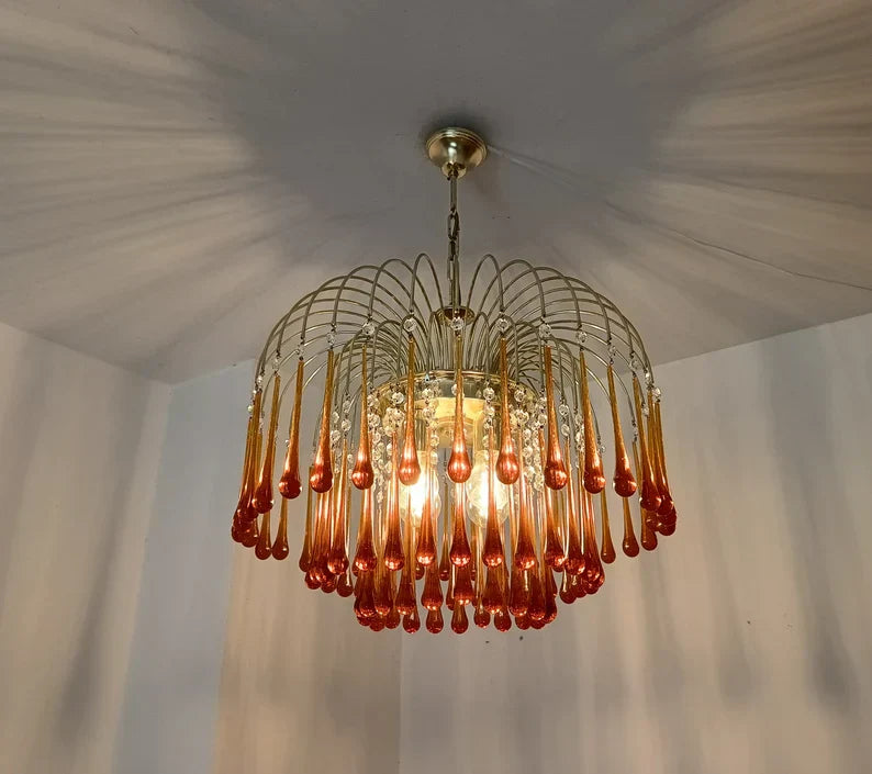 Vintage – Murano Teardrops Chandelier – 70s – Pink prisms