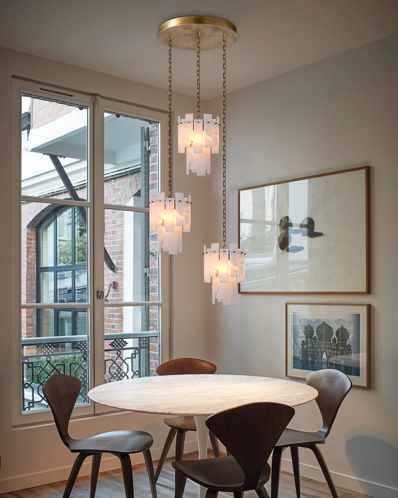 Tired Alabaster marble Cluster Chandelier 13" with adjustable chain