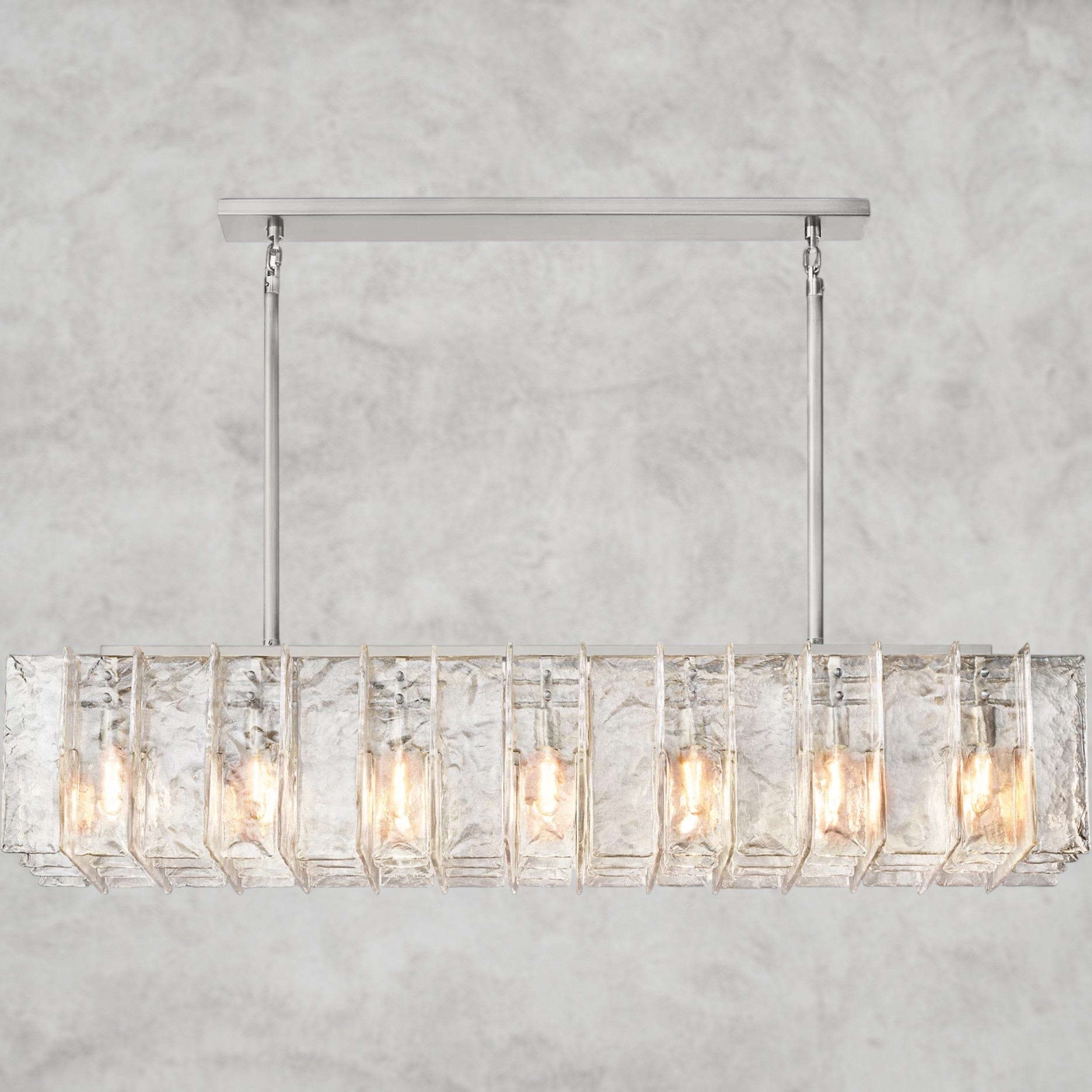 67" / Nickle Lattice Clear Glass Rectangular Chandelier 49", 67"