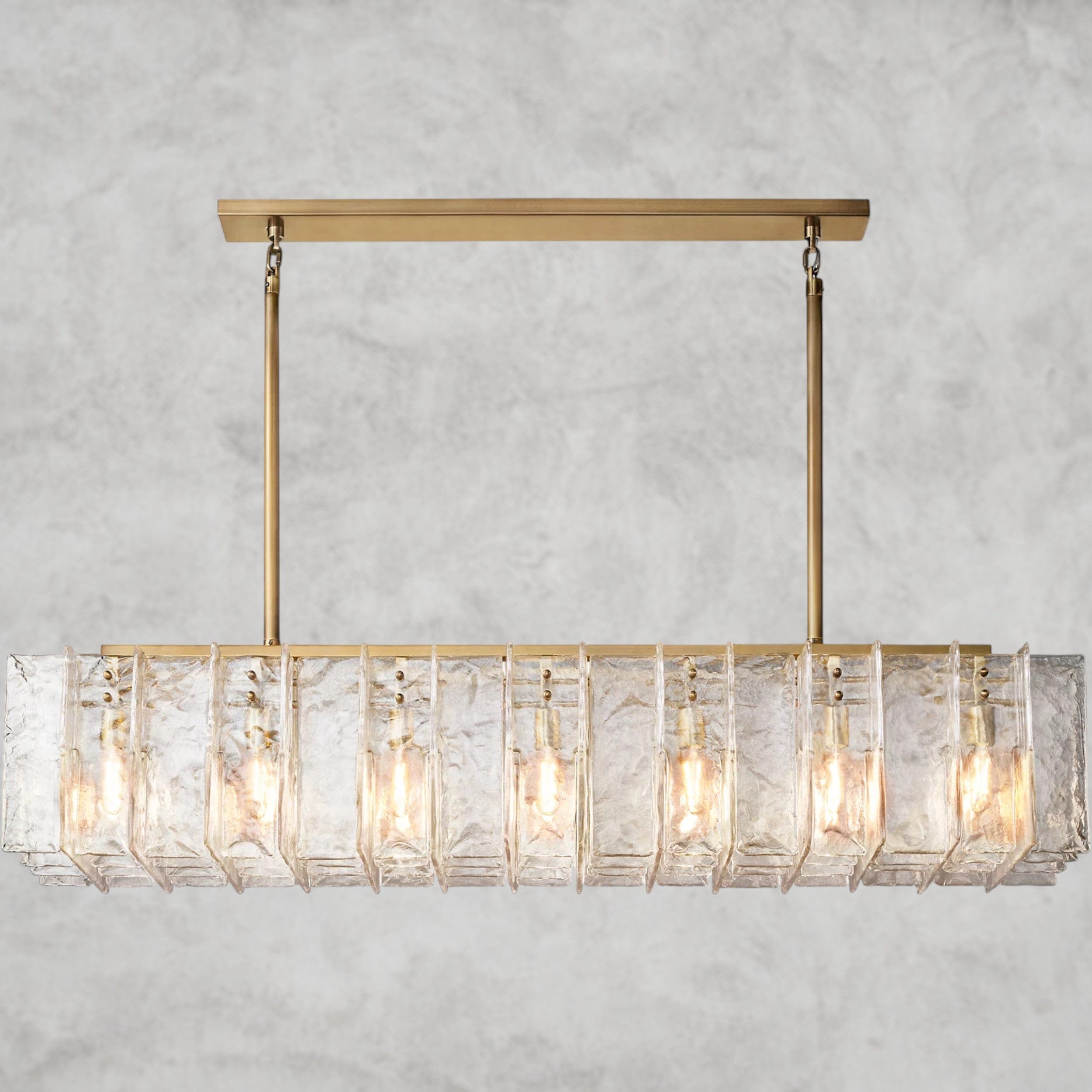 67" / Brass Lattice Clear Glass Rectangular Chandelier 49", 67"