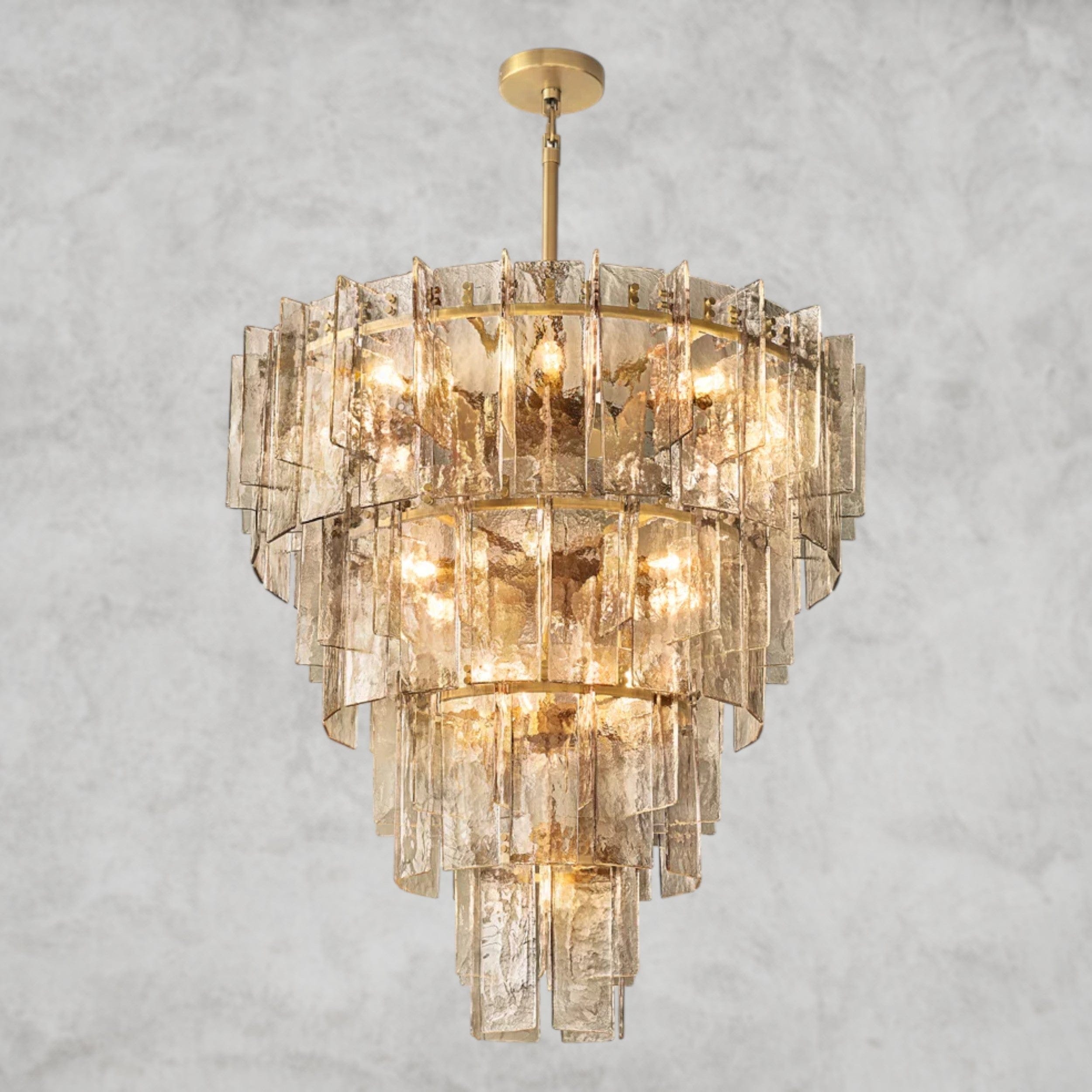 47" / Brass Lattice Smoke Glass Tiered Round Chandelier 36", 47"