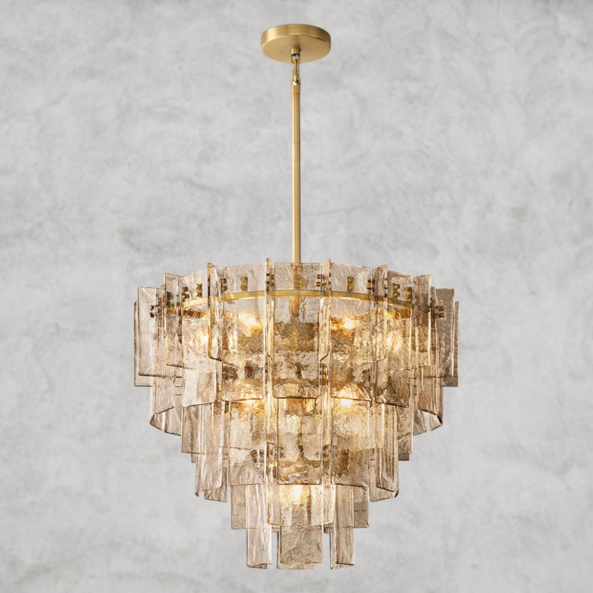 36" / Brass Lattice Smoke Glass Tiered Round Chandelier 36", 47"