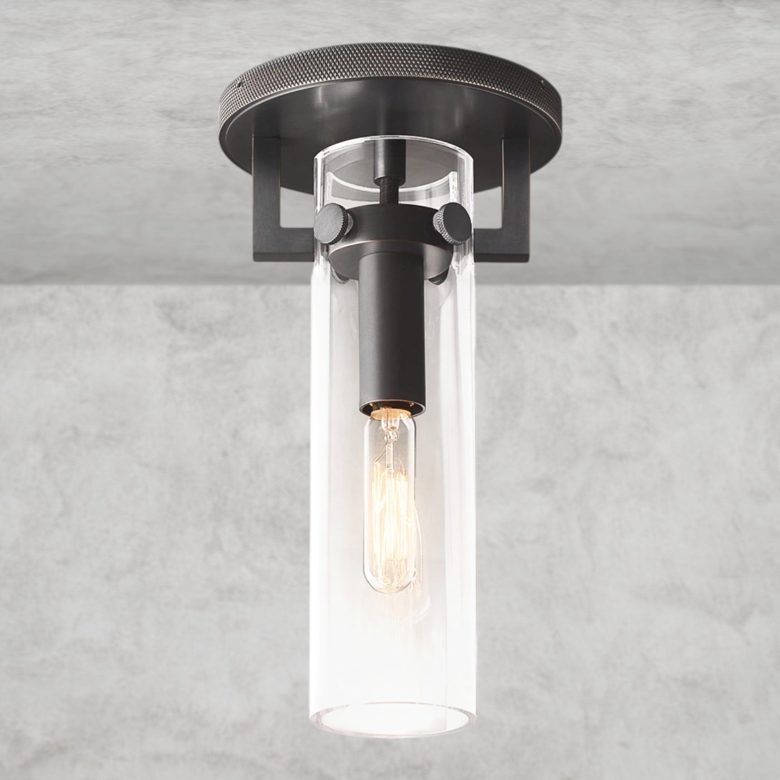 Bronze MACHINIST GLASS CYLINDER FLUSHMOUNT