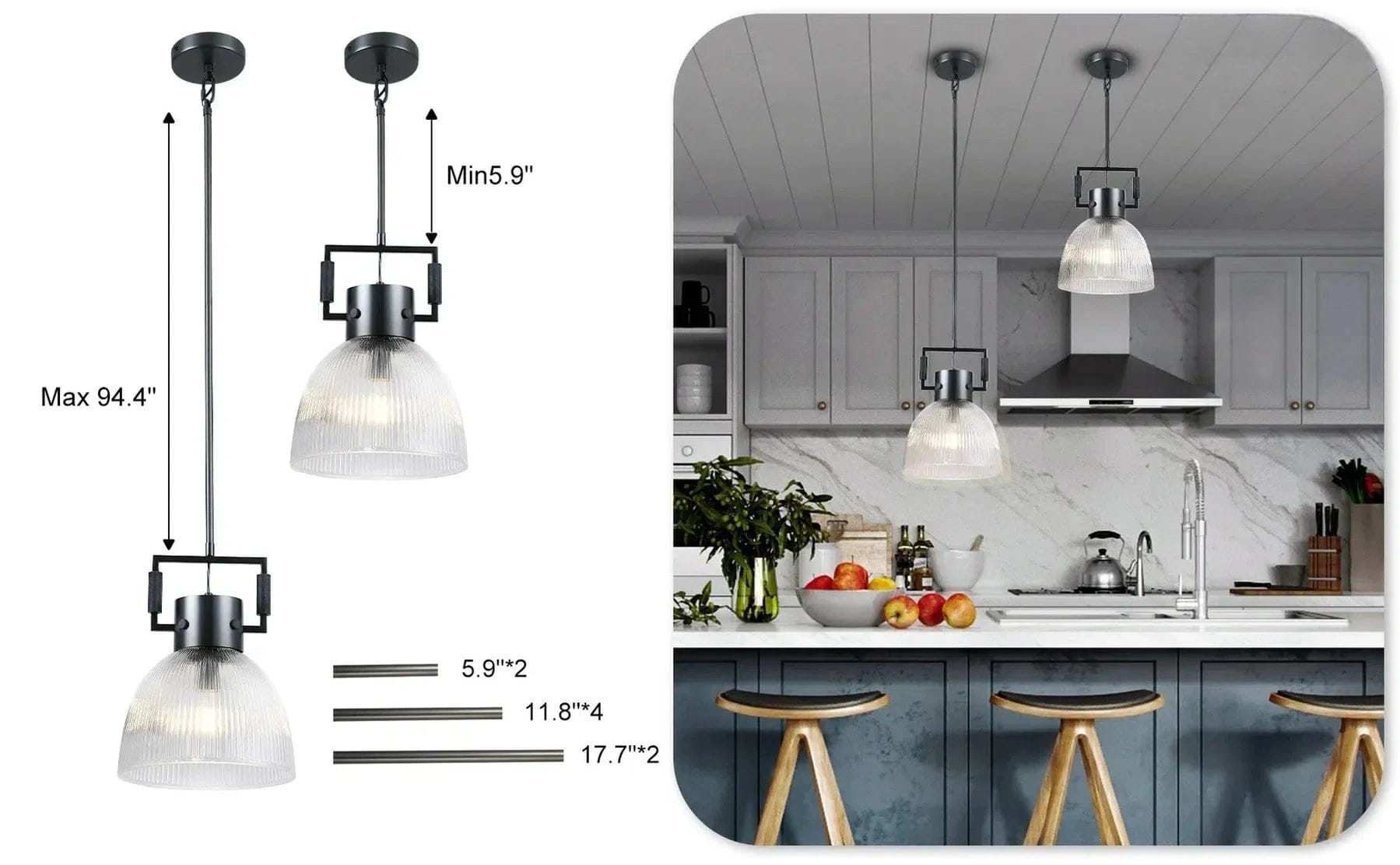 14" / Black MACHINIST PRISMATIC CLOCHE PENDANT 10", 14", 18"