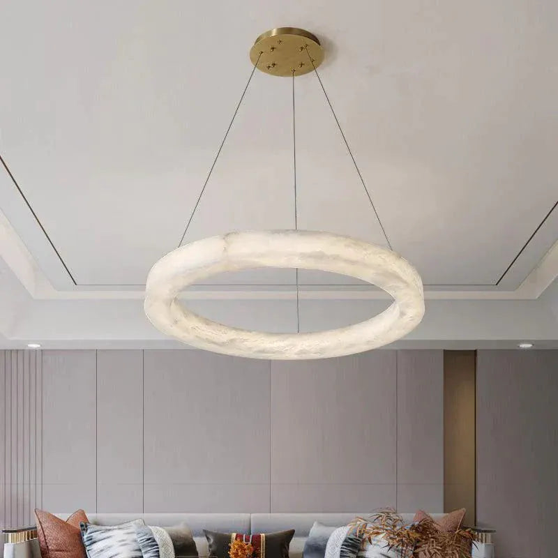 19.7" D Modern Aurora Alabaster Round Chandelier For Living Room 19.7", 27.6", 35.4"